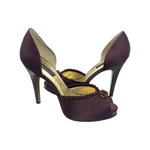 ABS by Allen Schwartz Purple Satin Peep Toe Pumps - Jewel Accent - Size 9.5
